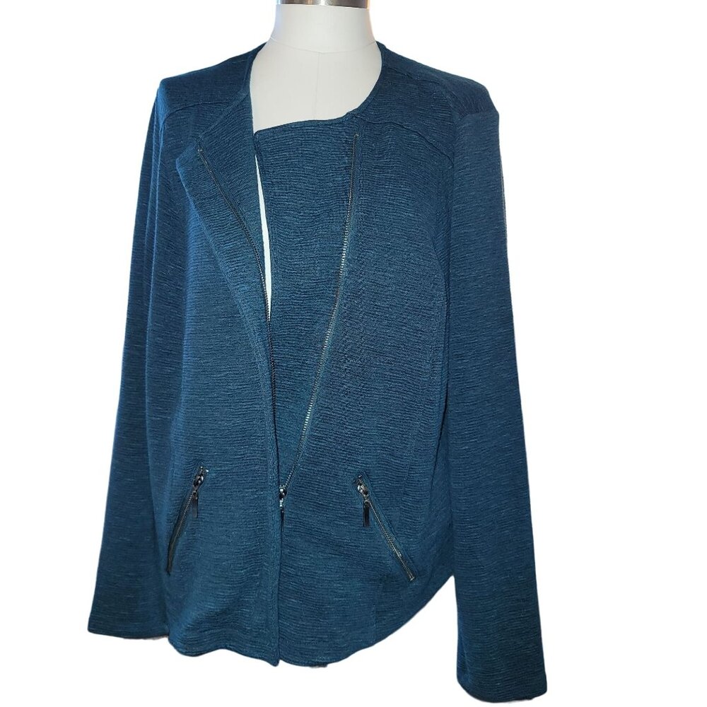 Torrid Blue Knit Moto Jacket Size 3 Angled Zip Front Woman's 22/24 Plus Jj3576